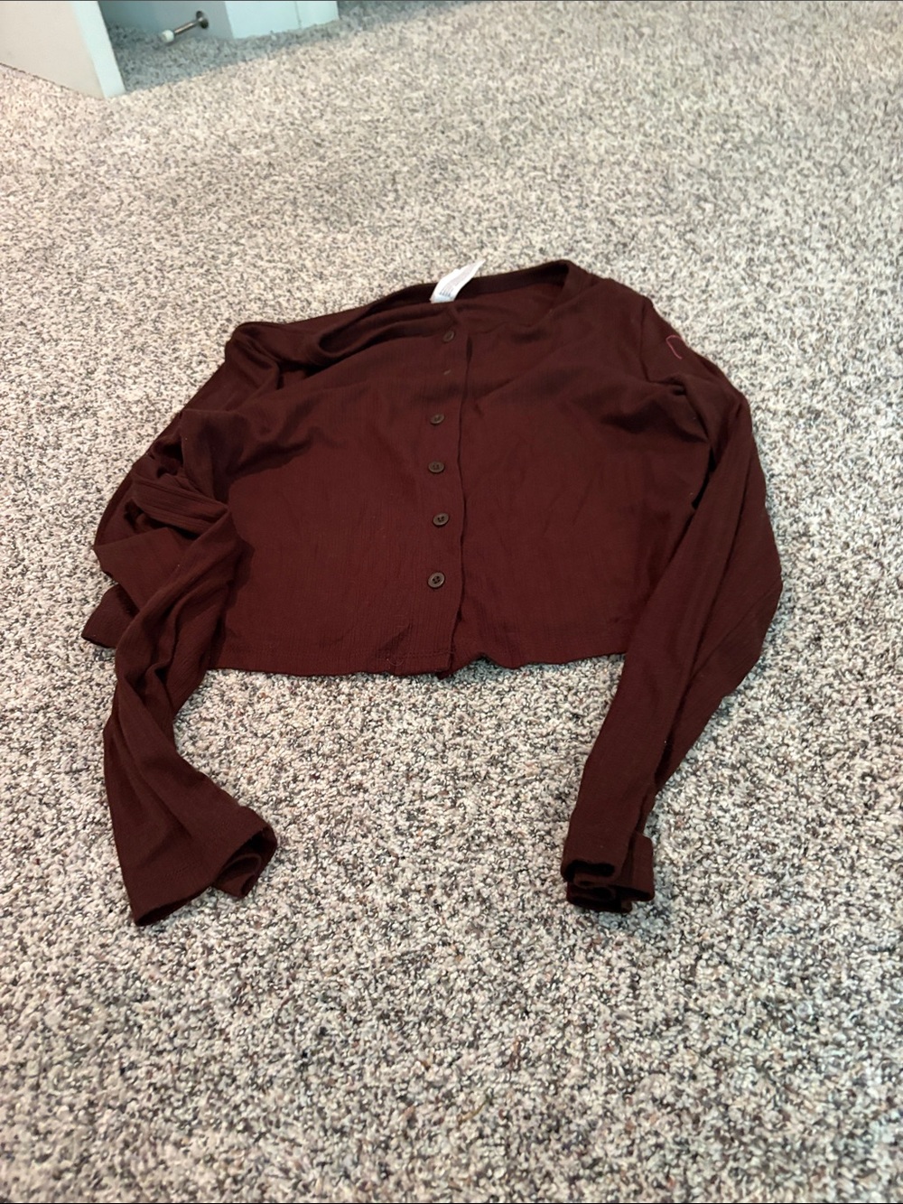 Auden Brown Long-Sleeve Crop Button-Front Top